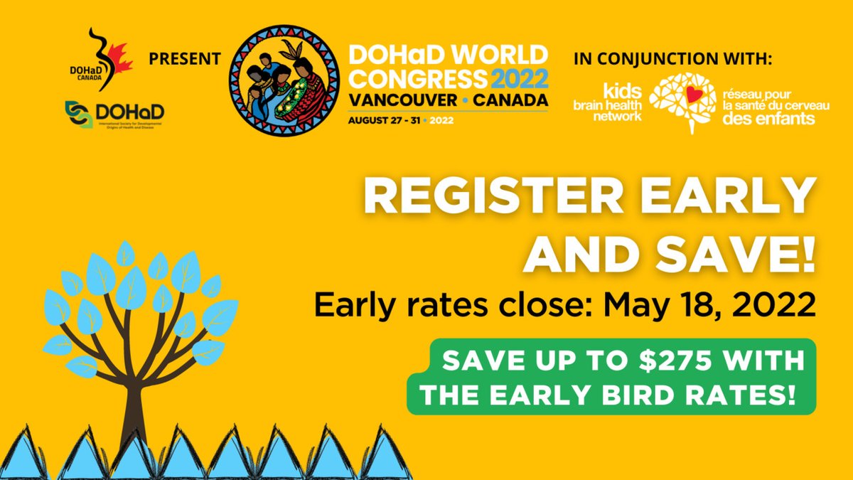 DOHaD2022's tweet image. Remember to register early for #DOHaD2022 to save up to USD 275!

Early bird rates are applicable until May 18.

Register here: bit.ly/3CpUvm5

@Dohadcanada 
@KidsBrainHealth
@DOHaD_Society

#Epigenetics #GlobalHealth #mentalhealth 
#DevelopmentalProgramming