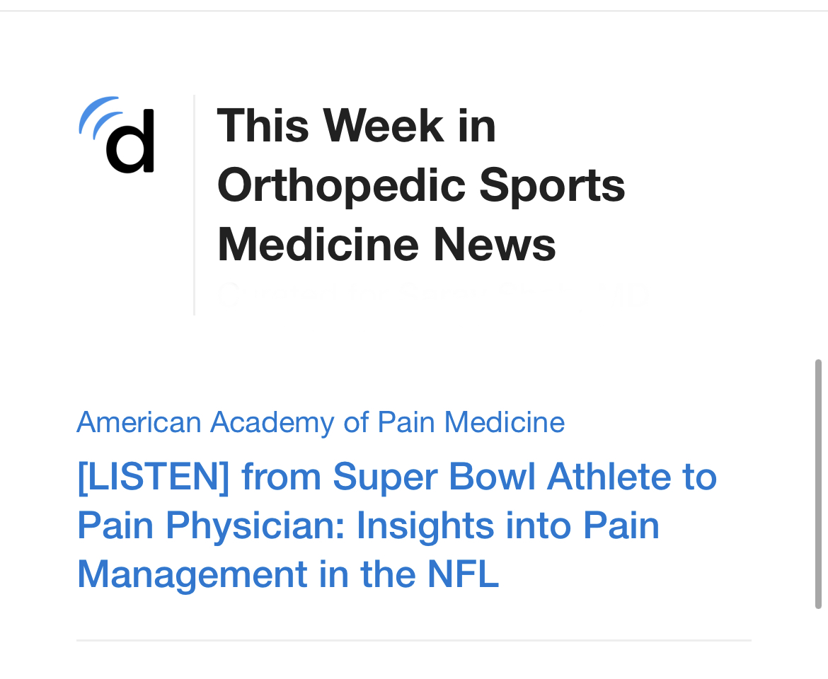 AmerAcadPainMed's tweet photo. Thank you to @doximity for featuring the Pain Matters Podcast on your #Orthopedic #Sports #News this AM!

Listen to our latest episode here or wherever you get your podcasts: https://t.co/dPMUCirvAp
#superbowl #pmr #painmedicine #nfl #sportsmedicine #injuryprevention #painpod https://t.co/EhhhdTRcdi