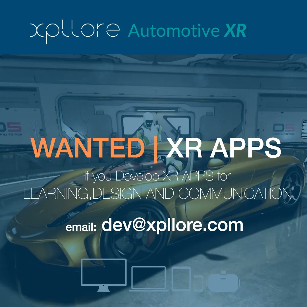 Xpllore (@xpllore1) on Twitter photo WANTED - XR Automotive  app developers 
If you are building Apps in Unity or Unreal please get in touch 
Please fill in your details at the bottom under DEVELOPER buff.ly/3kaOAZW WANTED - XR Automotive  app developers 
If you are building Apps in Unity or Unreal please get in touch 
Please fill in your details at the bottom under DEVELOPER buff.ly/3kaOAZW
