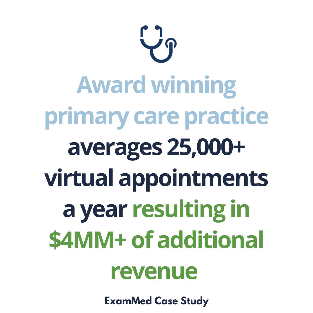 Too many players are taking patients and money away from providers. ExamMed's platform drives an increase in revenue, connects care, and overall practice growth.

Want to learn how - just ask us and we'll show you. The proof is in the pudding.

#Telemedicine #VirtualCare