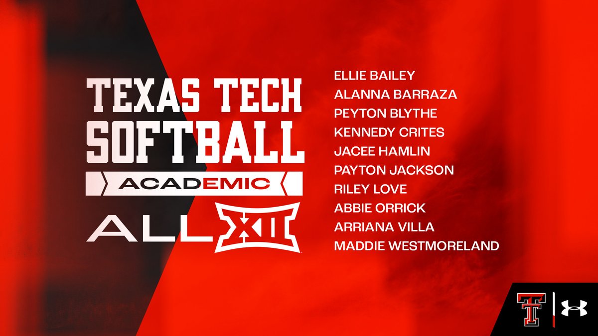 TexasTechSB's tweet photo. Putting the STUDENT in student-athlete‼️

Congratulations to all 🔟 of our Academic All-Big 12 Team members! 📚🥎

#WreckEm https://t.co/0lm6IHpjQk