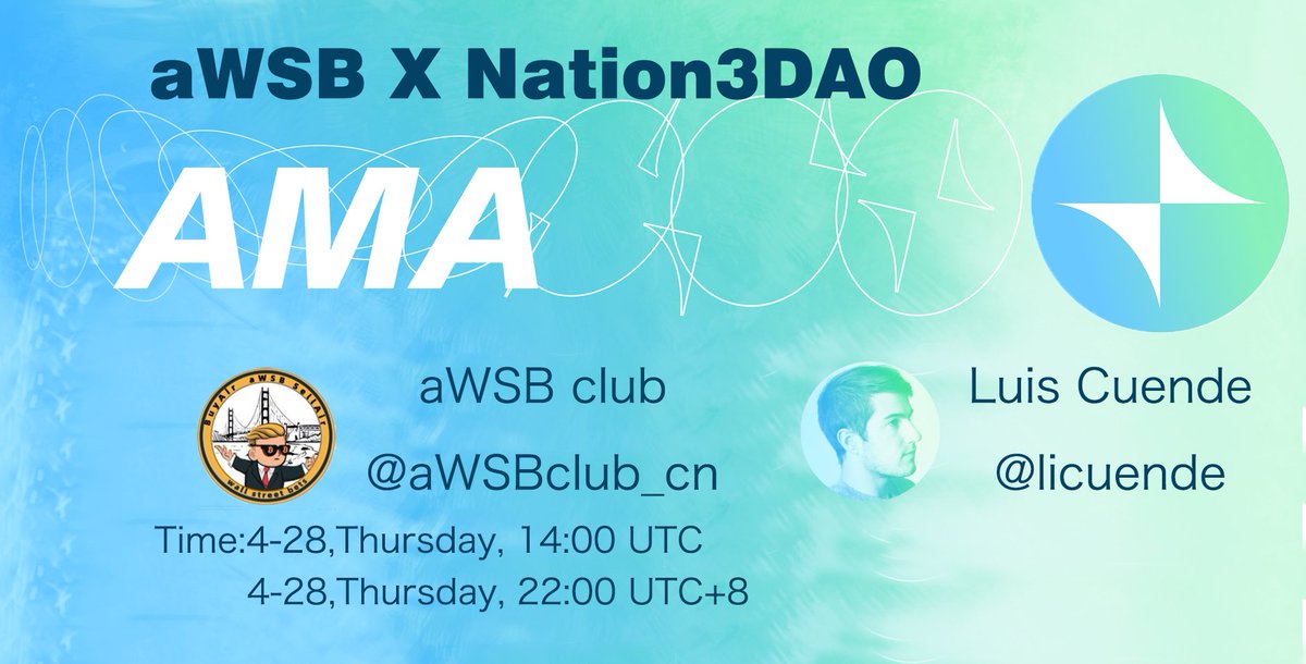 awsbclub_cn's tweet photo. Nation3DAO AMA with aWSB @Nation3DAO @rickawsb @StephenUSNY 
#LFG 🔥🔥🌞 https://t.co/bFci3jZDvz
