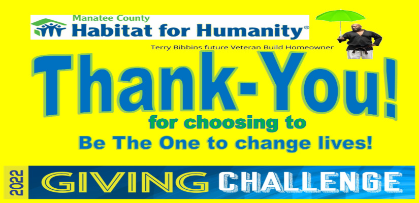 Thank you to the 173 individuals who donated to Manatee Habitat during #GivingChallenge2022 You have changed lives for the better in the past 24 hours. #CommunityFoundationSarasotaCounty #ThePattersonFoundation