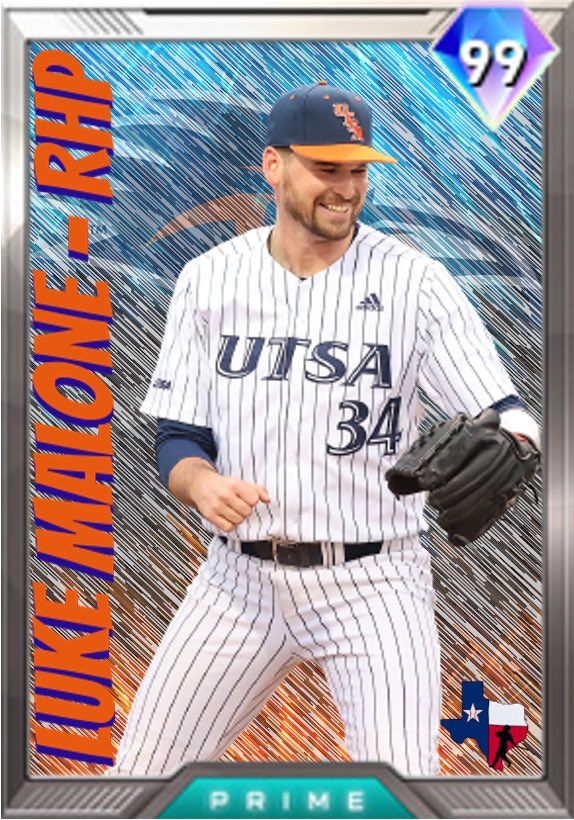 Today’s first 99💎 is Prime Luke Malone. 

Malone came in last night for <a href="/UTSABSB/">UTSA Baseball ⚾️</a> and struck out 2. He’s been a guy all season and is your first UTSA card!

TEXAS COLLEGE BASEBALL X THE SHOW