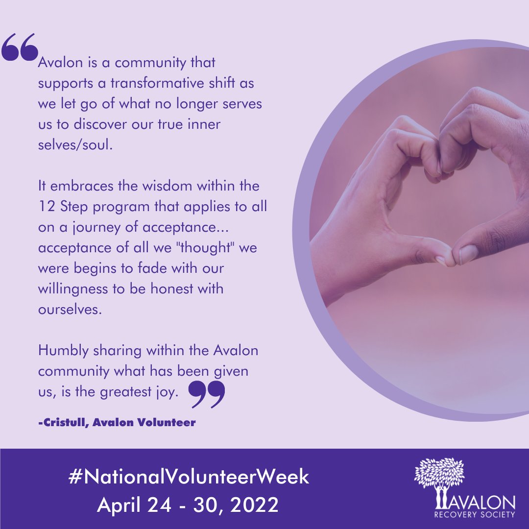 AvalonRecovers's tweet photo. Service is a key element of recovery and volunteering with Avalon helps provide connection, community and acceptance for women seeking recovery. 

If you're interested in joining a community of like-minded women, visit our website for more info https://t.co/EL8ZC8Qb6U 

#nvw2022 https://t.co/su0bbkWFqf