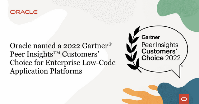 obedmhg's tweet photo. Oracle has been recognized as a Customers' Choice in the 2022 Gartner® Peer Insights™ 'Voice of the Customer': Enterprise Low-Code #Application Platforms for @OracleAPEX! https://t.co/Koyv7uveIk https://t.co/wFoyDOBWqI