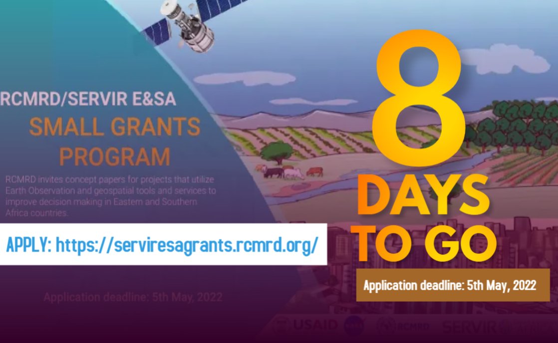 RCMRD_'s tweet photo. #RCMRD/SERVIRE&amp;SA will give grants to organizations in Botswana, Ethiopia, Kenya, Malawi,Rwanda, Tanzania, Uganda and Zambia who desire support in use of #Earthobservation and #GISapplications to address development challenges in the four #SERVIREandSA thematic areas. https://t.co/7zbAcF2TTj