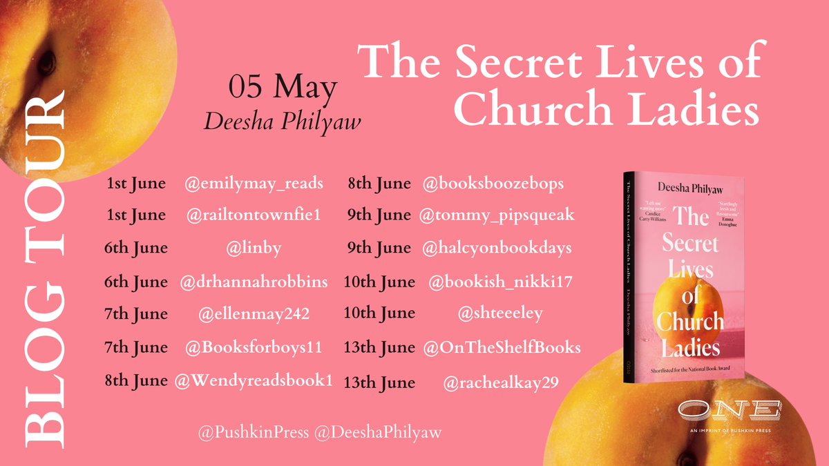 tara_mcevoy's tweet image. Now that's what I call a blog tour!! 👀 

Reviews of THE SECRET LIVES OF CHURCH LADIES by @DeeshaPhilyaw will be going live daily from May 5th through until mid-June! Thanks to all the wonderful book bloggers taking part &amp;amp; to @pardonmywriting for these snazzy graphics! 🍑