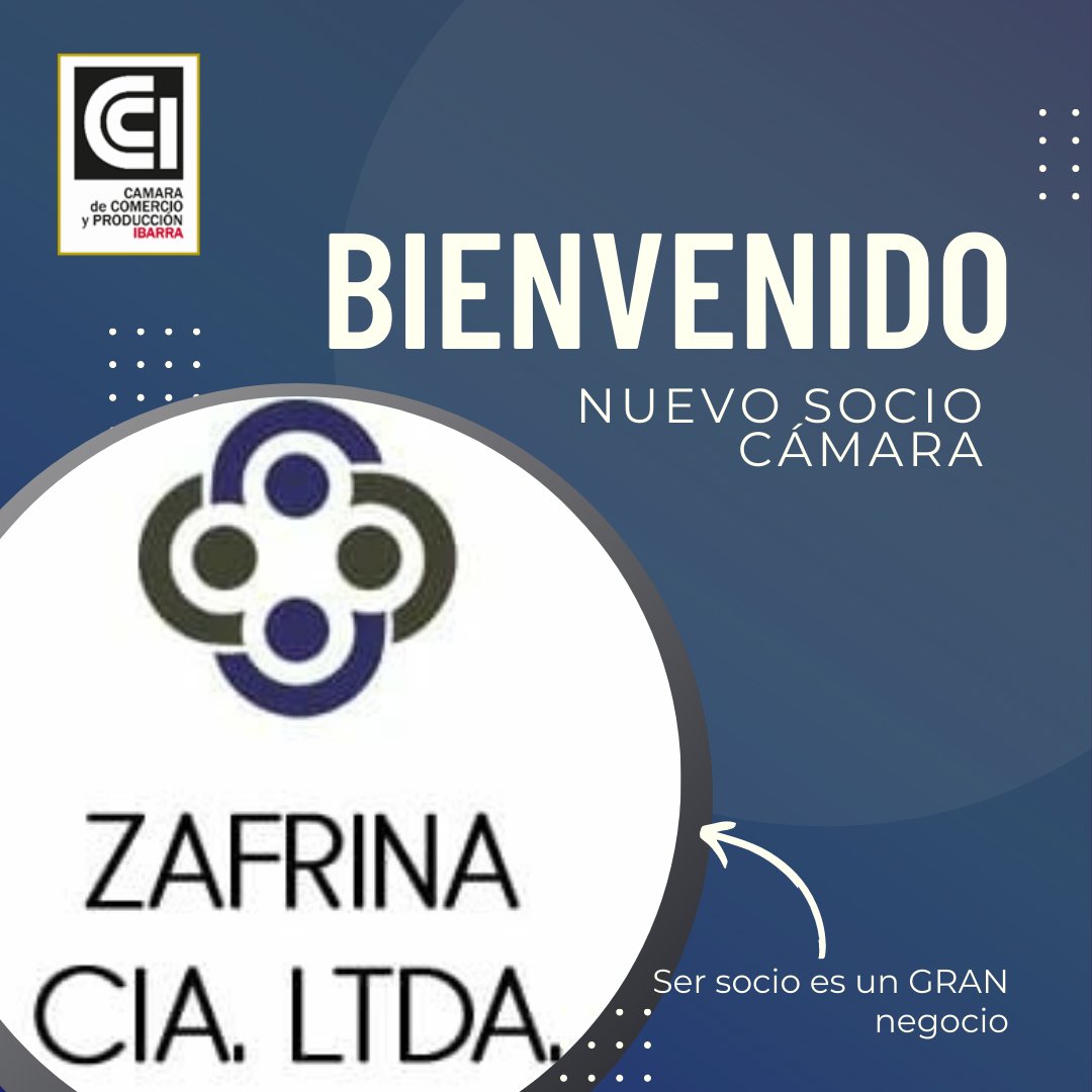 CCPIbarra's tweet photo. Damos la bienvenida a nuestro nuevo socio @CCPIbarra   Zafrina Cía. Ltda. 🤝💪
Ser socio es un GRAN negocio..!!! https://t.co/JKXXkEuKfa