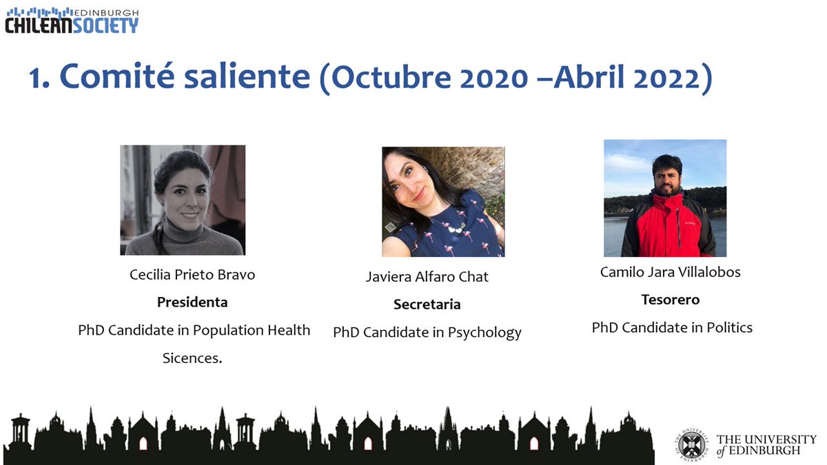 Como investigadores en Edimburgo, sabemos lo importante que es mantener espacios de participación y comunidad en el extranjero; por ello, agradecemos al Comité de la Chilean Society  <a href="/Cecilia_PrietoB/">Cecilia Prieto</a> <a href="/javialfaro/">Javiera Alfaro Chat</a> <a href="/CJARAV/">Camilo Jara Villalobos</a> por su labor durante el período Octubre '20-Abril '22🇨🇱🏴󠁧󠁢󠁳󠁣󠁴󠁿💙