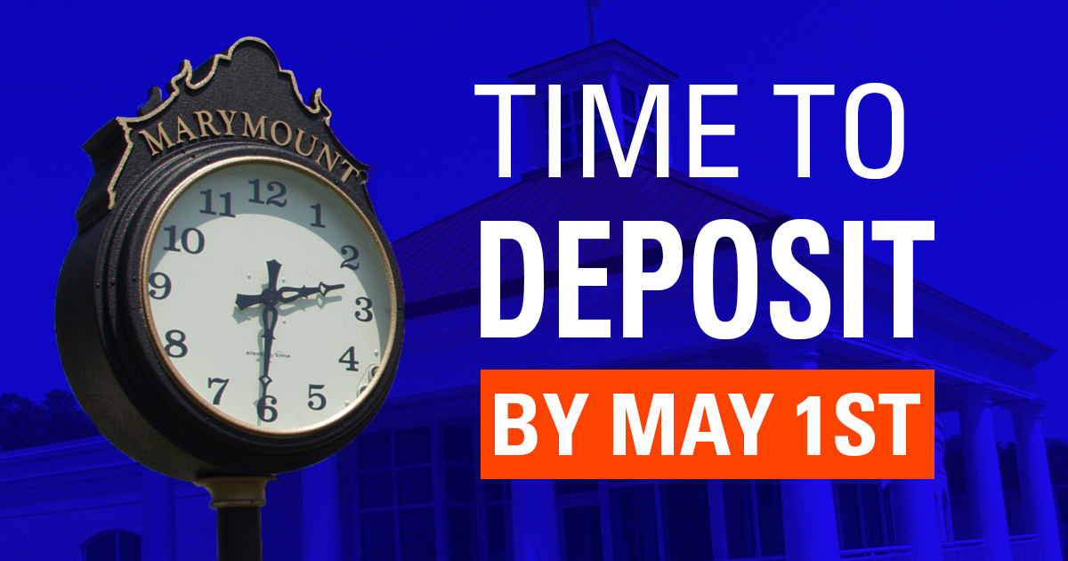 Hey, future #MUSaints⚜️ of the Class of 2026! 

Don't forget to accept your offer of admission and pay your enrollment deposit before May 1 to secure your place at MU this fall. We can't wait for you to become a part of the Marymount family! #LearnWithPurpose