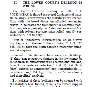 If we're all textualists now, someone forgot to tell the 6th Circuit when interpreting the compassionate release statute.  Read our cert. petition challenging the court's decision to revoke Ronald Hunter's compassionate release here:  cpb-us-e1.wpmucdn.com/sites.northwes…