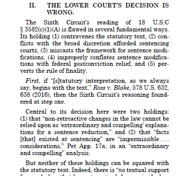 If we're all textualists now, someone forgot to tell the 6th Circuit when interpreting the compassionate release statute. Read our cert. petition challenging the court's decision to revoke Ronald Hunter's compassionate release here: cpb-us-e1.wpmucdn.com/sites.northwes…