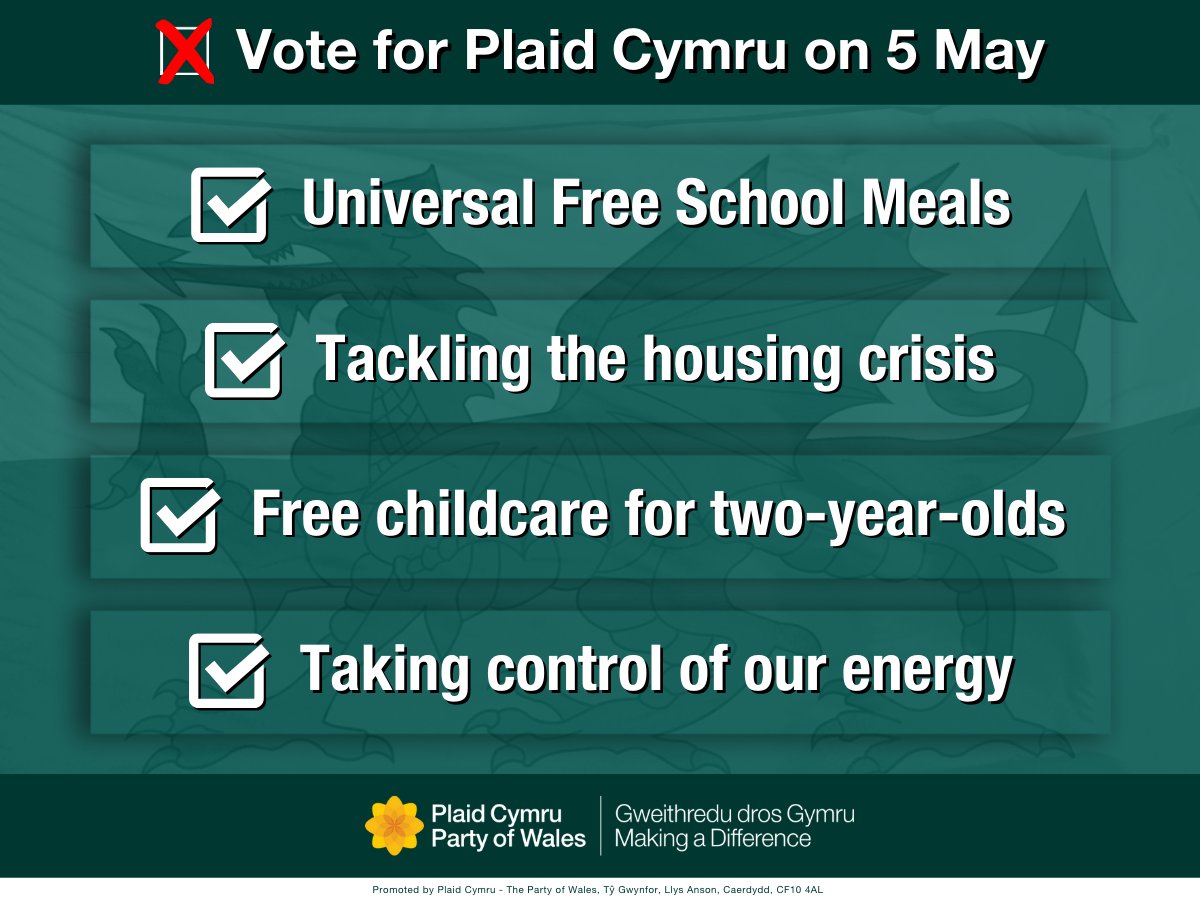 🚨 1 week to go to the election.

🗳️ Next Thursday, vote for a local voice committed to making a difference.

Vote for Plaid Cymru. #Plaid22 ❤️🏴󠁧󠁢󠁷󠁬󠁳󠁿