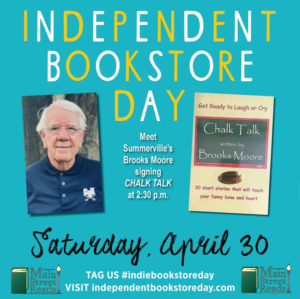MainStreetReads's tweet photo. Meet local author/educator Brooks Moore this Saturday, signing Chalk Talk at our Book Fair on the Square! Giveaways all day long https://t.co/R7m8jo7kud #keepitsummerville #education #lowcountrylife #indiebookstoreday #amreading #booknerd #chalktalk #localauthor #smalltownfeel https://t.co/durNpPhZ3W