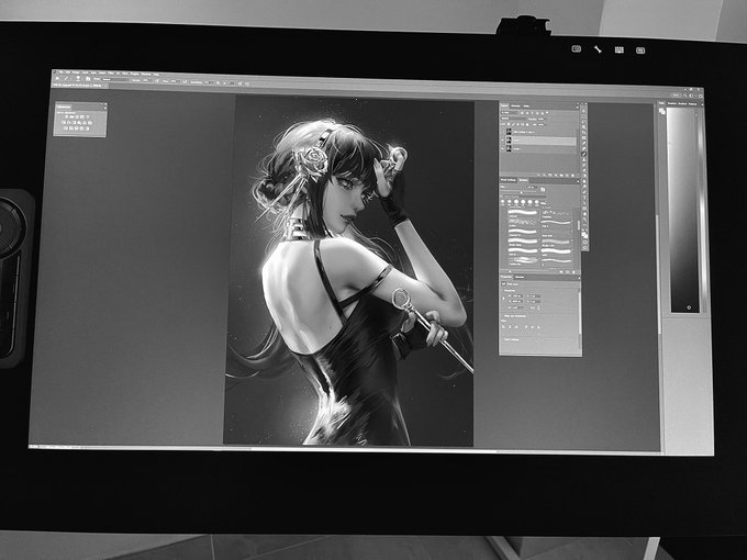 For those interested,

I work with a Cintiq 24 pro @wacom+ Photoshop.
I have experience with other brands and I personally feel more comfortable with this one.
[ This is not a promotion, I just want to be honest with my impressions. ] 