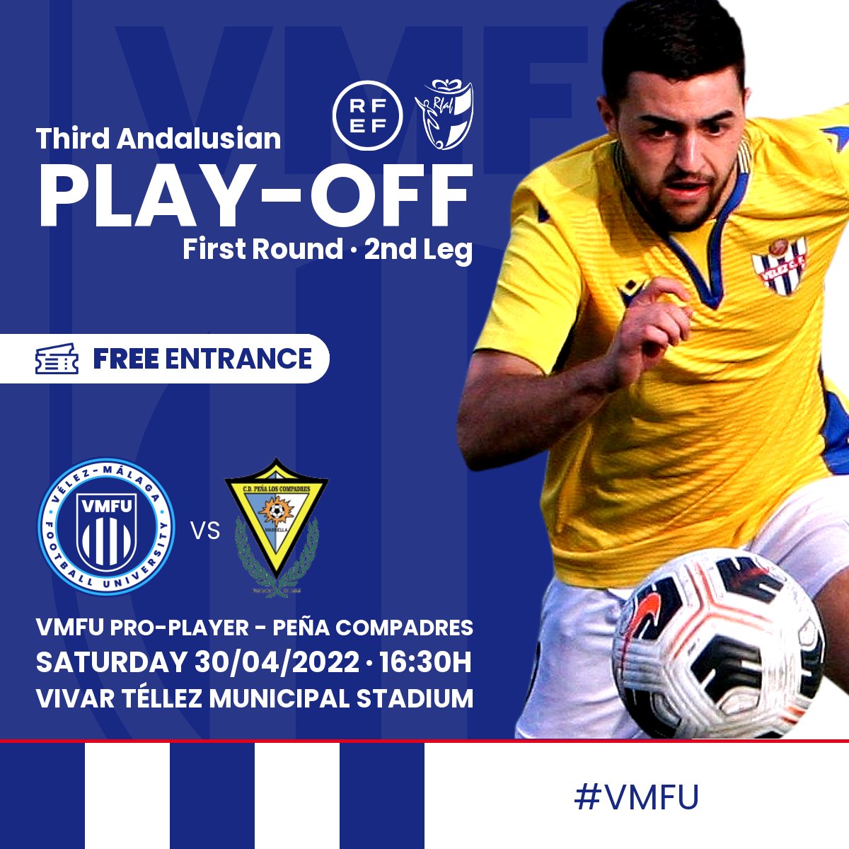 ➡️ After the victory in the first leg, the VMFU Pro-Player team looks to advance to the next qualifying round of the Promotion Play-Off 🔝

🆚 Peña Compadres
🏟️ Vivar Téllez Stadium
🗓️ Saturday April 30
🕟 16:30h

🎟️ Free entrance

#VMFU #PuttingTheoryIntoPractice
🔵⚪🔵⚪🔵