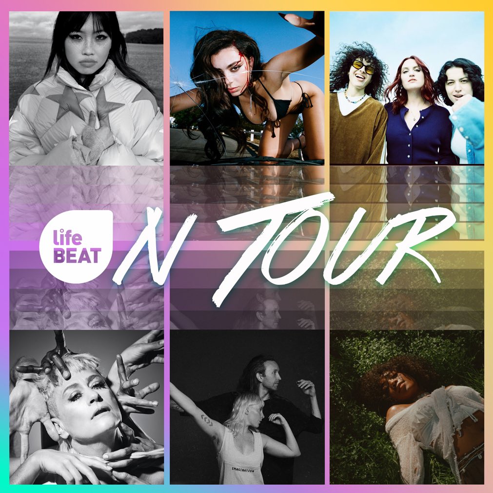 Lifebeat's tweet photo. 🥰 This lineup!! Back at it for spring & summer 💪 Bringing so many local sex health orgs out to shows across the country. https://t.co/oUKFBF6Sx6 for dates 👀 #beabadoobee #charlixcx #muna #peaches #sylvanesso #umi https://t.co/ZDVKYp2wm5