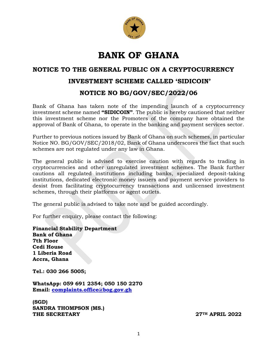 Notice to the General Public on a Cryptocurrency Investment Scheme Called 'SIDICOIN'