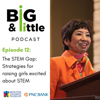 BosChildMuseum's tweet photo. The #STEM gap is very real—just 28% of the workforce in STEM fields are women. On the new episode of the Big &amp; Little Podcast, @madgemeyer, former Chief Innovation Officer at @StateStreet, offers wisdom and strategies to #CloseTheSTEMGap for girls: https://t.co/9ACi4oVG1L https://t.co/hAgxdTvnz5