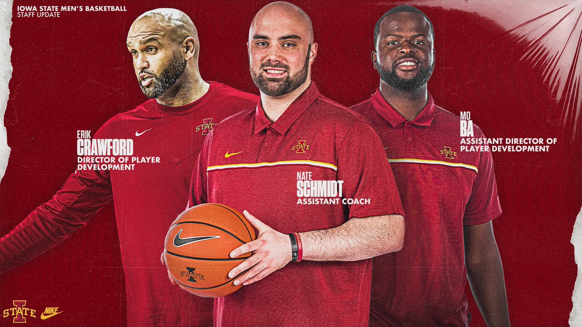 CycloneMBB's tweet photo. 𝗦𝘁𝗮𝗳𝗳 𝗨𝗽𝗱𝗮𝘁𝗲𝘀:

@NSchmidty2 ➡️ Assistant Coach
@erik_crawford ➡️Director of Player Development
@Moski_221 ➡️ Assistant Director of Player Development

📰: https://t.co/jPTJZPi5LE

#Cyclones | #C5C https://t.co/VeVr2WNET5