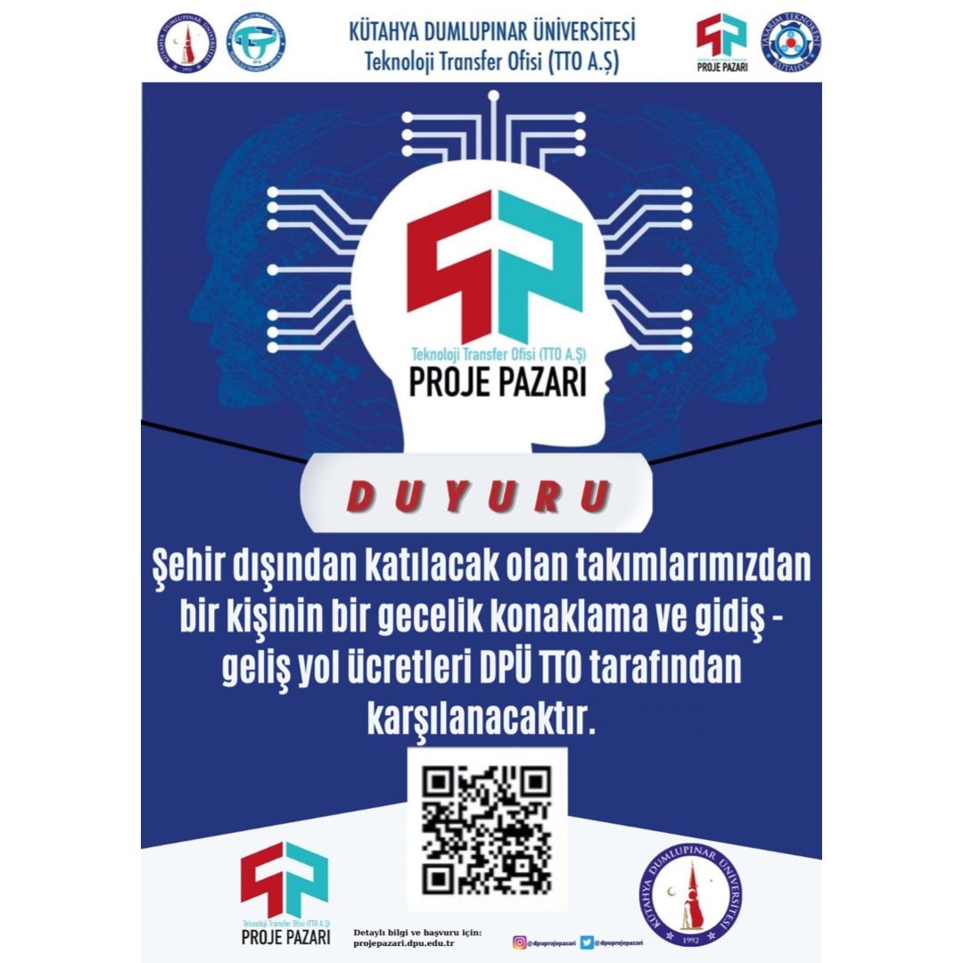 dpuprojepazari's tweet photo. Proje Pazarı'na şehir dışından katılım yapacak her bir takımdan bir kişinin bir gecelik konaklama ve gidiş - geliş yol ücretleri DPÜ TTO tarafından karşılanacaktır. İkinci gece konaklama masrafları ve diğer takım üyelerinin masrafları katılımcılarımıza ait olacaktır. https://t.co/tv4vLLHYVb