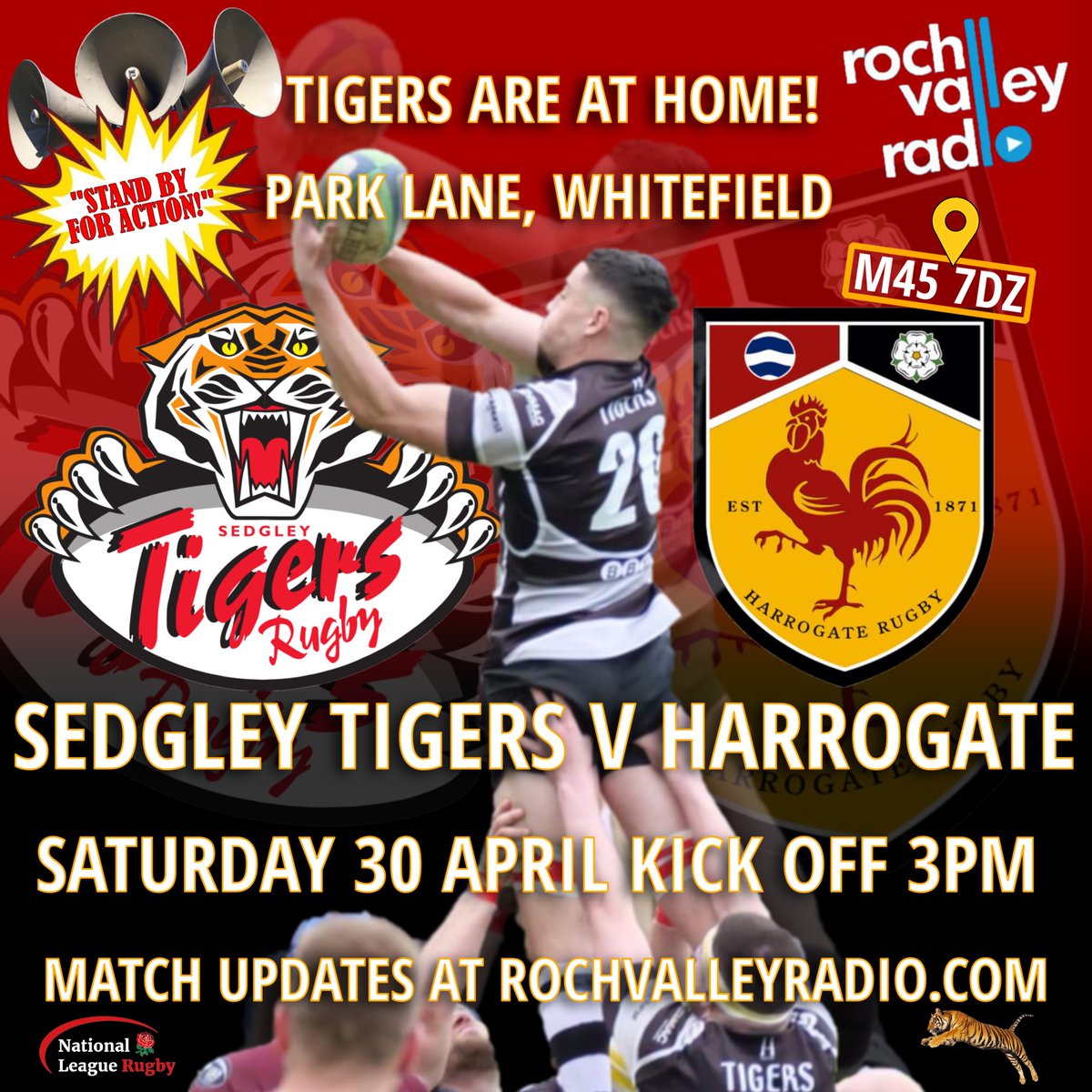 Roch Valley Radio (@rochvalleyradio) on Twitter photo Stand By For Action!
It's the <a href="/SedgleyTigers/">Sedgley Park Tigers</a> last home game this season as they host @Harrogate_Rugby in <a href="/Natleague_rugby/">National League Rugby</a> #Nat2N The weather's looking good so why not head on down to Park Lane and watch it LIVE! If you can't make it, we'll have updates on our Sat'day Sport Show Stand By For Action!
It's the <a href="/SedgleyTigers/">Sedgley Park Tigers</a> last home game this season as they host @Harrogate_Rugby in <a href="/Natleague_rugby/">National League Rugby</a> #Nat2N The weather's looking good so why not head on down to Park Lane and watch it LIVE! If you can't make it, we'll have updates on our Sat'day Sport Show