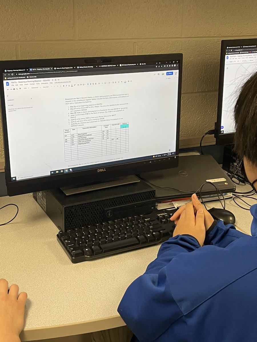 MrsBeckTech's tweet photo. One of my favorite lessons. Learning how to write checks and enter transactions. #RealLifeSkills #FinancialLit #CTERules https://t.co/lf6j6k1m6p
