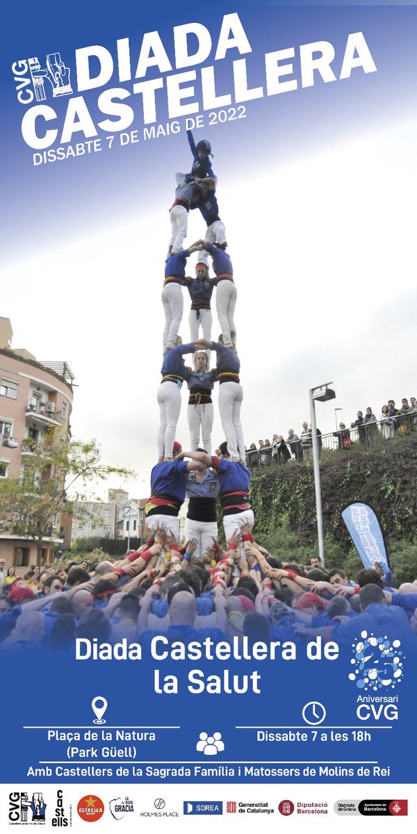 Dissabte 7 de maig celebrem la Diada Castellera de la Festa Major de #LaSalut amb <a href="/Matossers/">Matossers de Molins</a> i <a href="/CastellersSAFA/">Castellers de SaFa</a> a la Plaça de la Natura del Park Güell.

#castelleres #castellers #SomBlauGracia