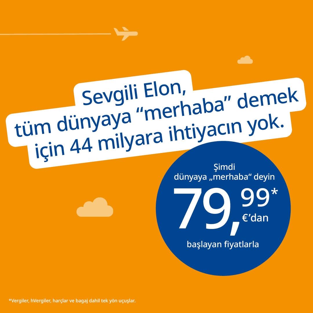 SunExpress's tweet photo. 🐦 44 milyar harcamadan da dünyayı keşfedebilirsiniz.😁✈️ Nasıl olduğunu öğrenmek için hemen tekliflerimize göz atın: https://t.co/Z2yu6eZAvt
#ElonMusk #Twitter #sunexpress #iflySunExpress https://t.co/Boxcudm5it