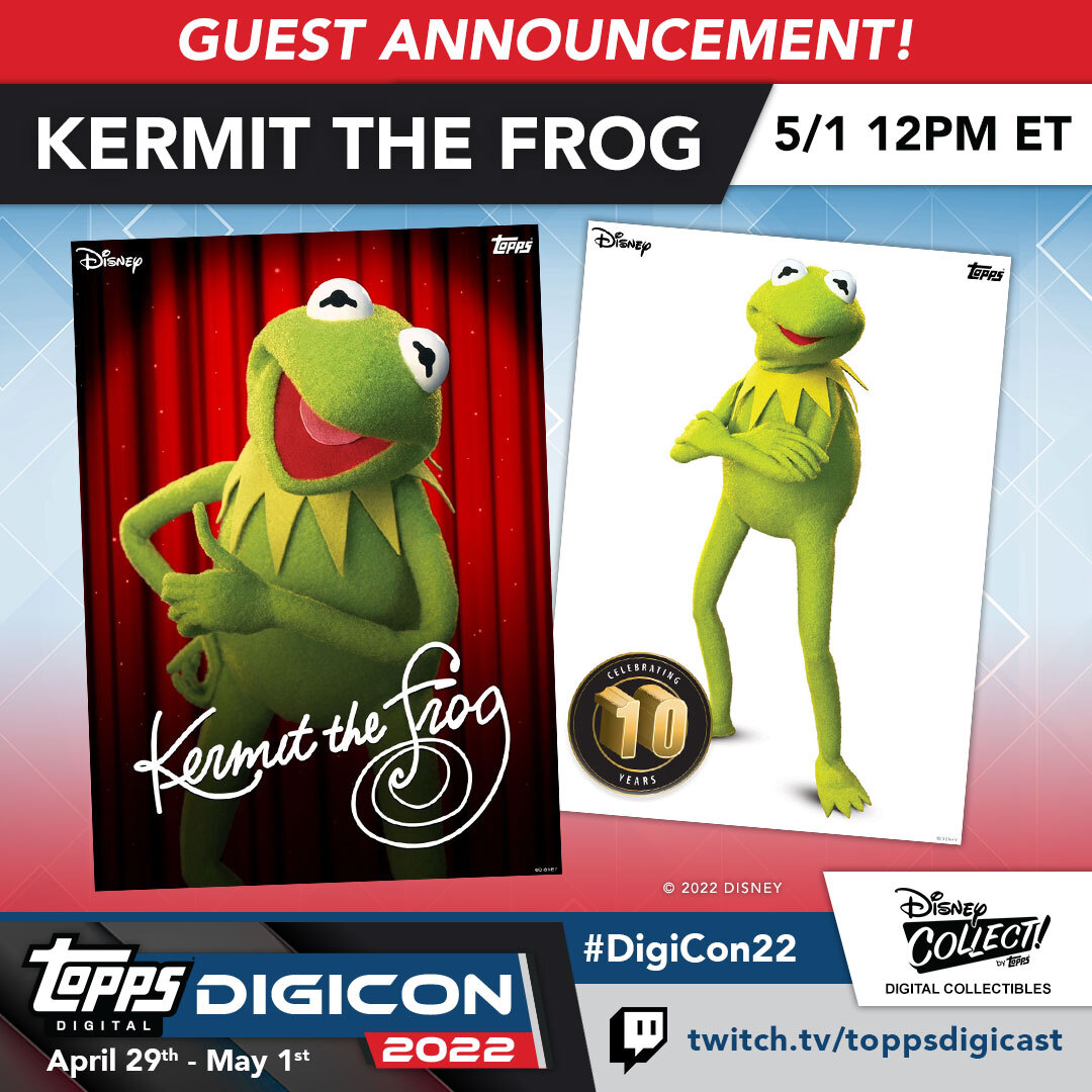 KermitTheFrog's tweet photo. I'm so excited to hop by #DigiCon22 for a chat with @ToppsDigital on Sunday, May 1st at 12PM ET. I'll be answering questions from fans and talking all about @ToppsDisney! Don't miss your chance to say "Hi-ho!" https://t.co/VtUXAS4AEy