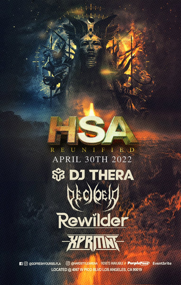 HardstyleArena's tweet photo. In just 3️⃣ days, HSA: Reunified electrifies Los Angeles once again ⚡
👉 https://t.co/NdljzW7cyl 👈
Join us as @Dj_Thera, @rewildermusic, @djdecibela, and @xprmntofficial bring the heavy bass artillery to Catch One! 

💡 Interested in joining the Fresh Family? Send us a DM ✉️ https://t.co/uGtNjNGOqG