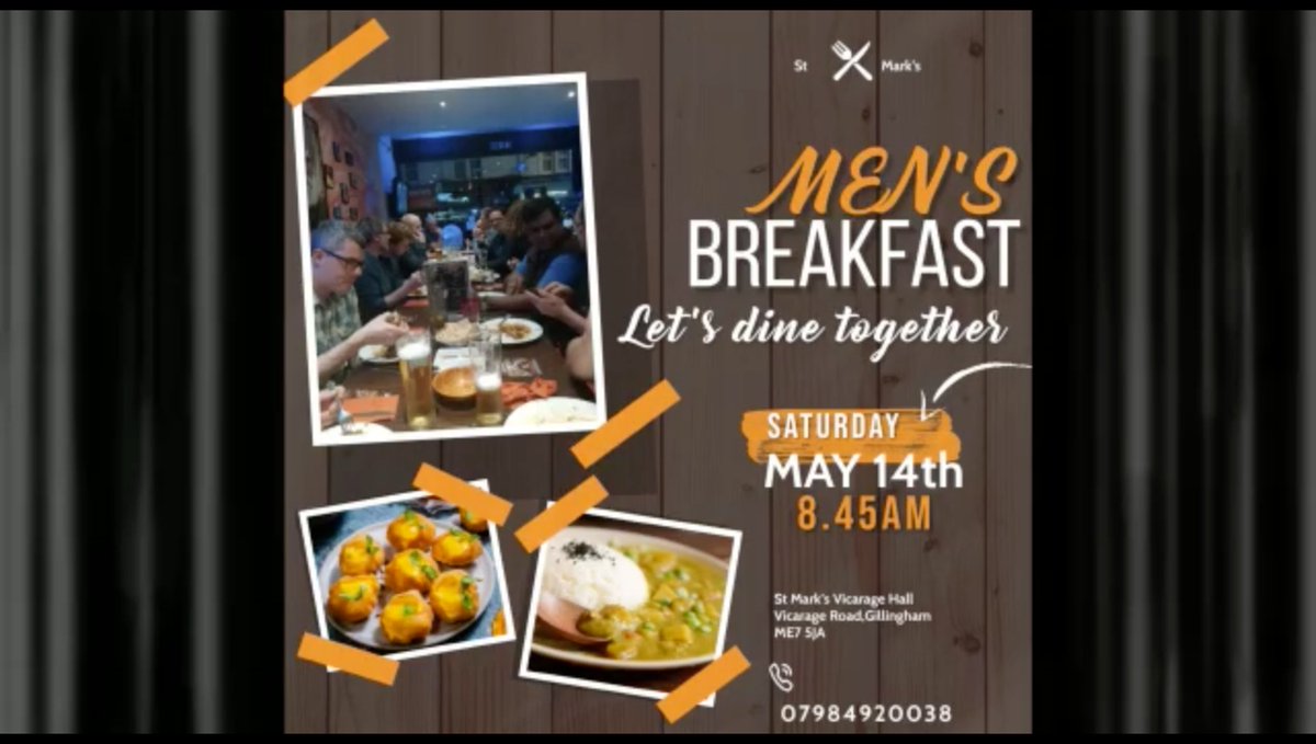 StMarksGill's tweet photo. Men's Breakfast 
Sat 14th May | 8.45am | Vicarage Hall

Join us for a home cooked breakfast with guest speaker Andy Millest. Time to mingle and learn from each other. Invite your friends and neighbours.

 Please RSVP to Dammy - 07984920038 https://t.co/9EWOtvbVi7