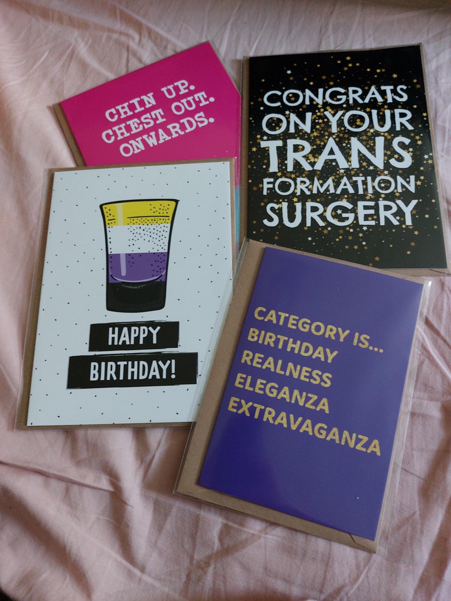 transaidcymru's tweet photo. We absolutely LOVE these cards from Design shed Cymru! They were kind enoigh to donate a range for us to send out to isolated trans, intersex and nonbinary people on their birthday or after gender confirmation surgery. Check them out for all your niche card needs! https://t.co/RYqrj6f7BA