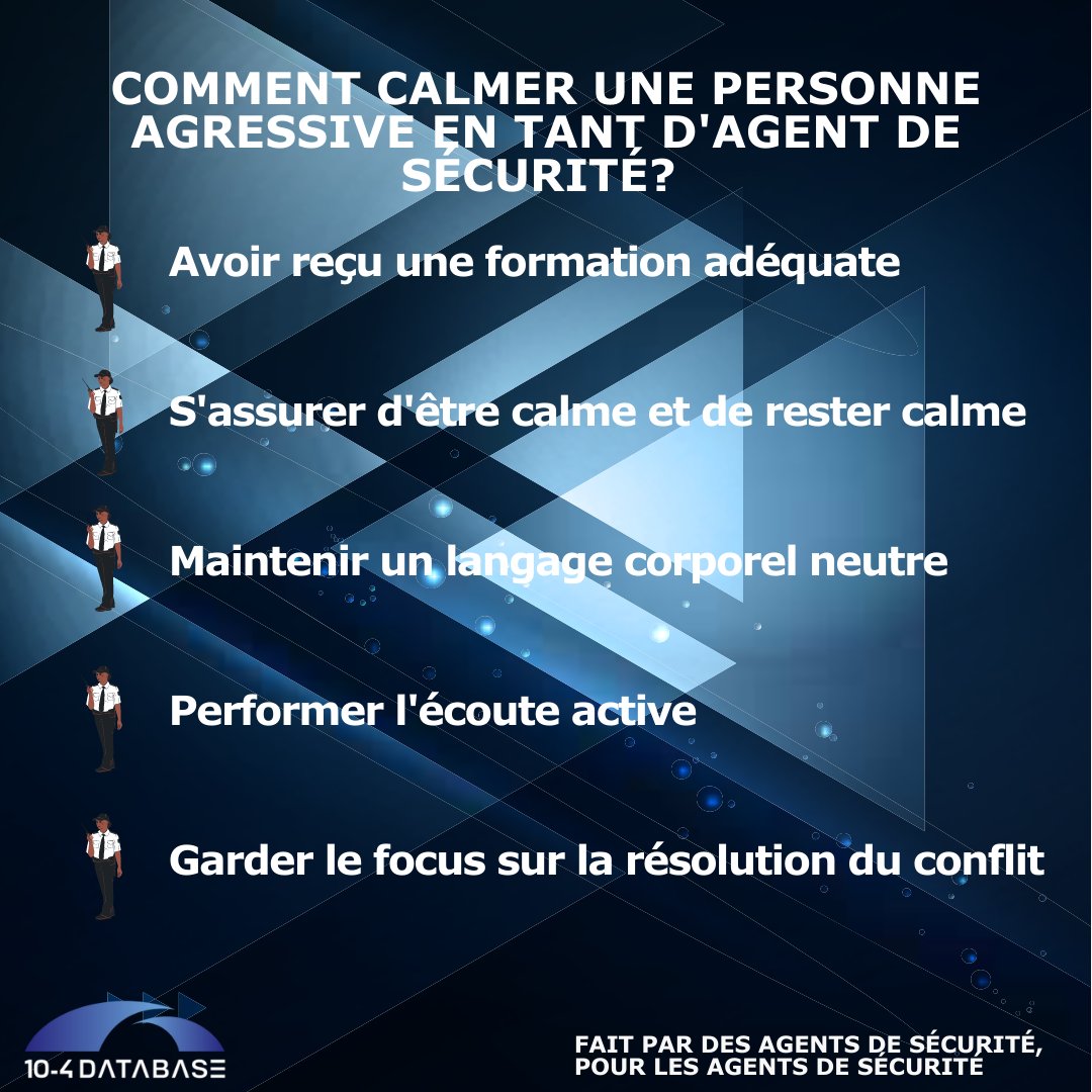 104database's tweet image. Comment réagissez-vous face à une personne agressive dans le cadre de vos fonctions entant qu&apos;agent de sécurité?

Quelles sont les techniques apprises pour désamorcer une situation?

#agression  #resolutionconflit #violence #parler #protection  #conflict #conflictresolution #404