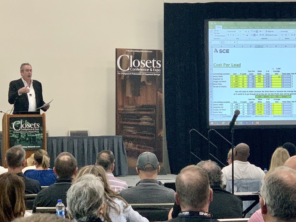 WoodworkingBiz's tweet photo. Tim Coleman talks “Magic Numbers and Financial Impacts” at  the first day of Closets Conference &amp; Expo in San Diego. “It’s the little things that matter.” #Closets #ClosetsCon https://t.co/s4rmTVcqOP