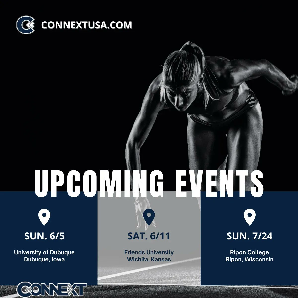 Registration is open! Join us this summer to showcase your skills &amp; share them w/college coaches from around the country! You're conditioned, focused, &amp; ready!  Show college coaches your talent &amp; passion at one of our three summer combines. Learn more at:  connextusa.com