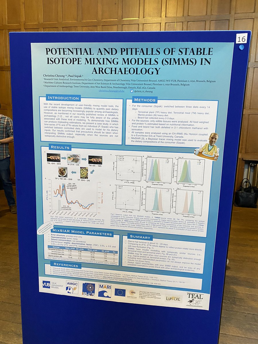chris_tt_cheung's tweet photo. A bit late but here is my #UKAS2022 #poster - using C and N measurements in beard hair from a controlled diet-shift-study (on a consented/determined coauthor Paul Szpak) to demonstrate how difficult it is to apply #mixingModel in certain archaeological contexts! @UKAS2021_ABDN https://t.co/6PPy1Rv3pN