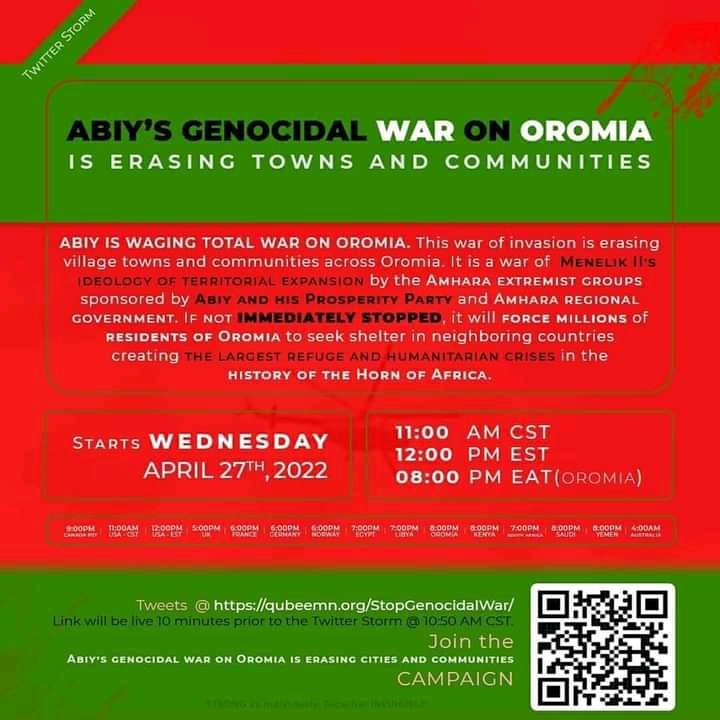 raayyawollo's tweet photo. Abiy has declared total WAR on OROMO PEOPLE all over the country that is aimed to help ORTHODOX AMAHARA EXTREMEST to impose their old imperial &amp; DRACONIAN ideology @CNNPolitics @cnnbrk @CNN @CNNAfrica @cnni @CNNnewsroom @BBCWorld @BBCWorld @Independent @BrookingsFP @Reuters https://t.co/cVjMrEFwMc