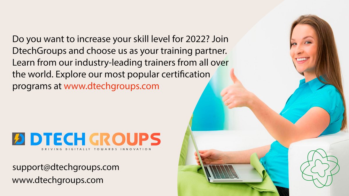 DtechgroupsM's tweet image. Do you want to increase your skill level for 2022? Join DtechGroups and choose us as your training partner. Learn from our industry-leading trainers from all over the world. Explore our most popular certification programs at dtechgroups.com 
#Twitter #dtech #Training