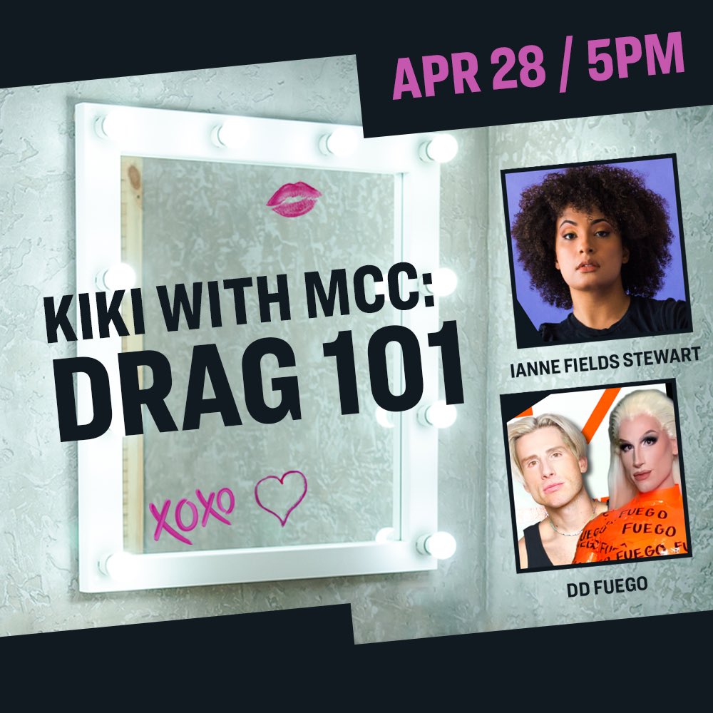 mcctheater's tweet photo. TOMORROW before #WhichWayToTheStageMCC join us for an #instagramlive with #IanneFieldsStewart and @ddfuego discussing #drag101.
.
Set your reminders now - you wonโt want to miss this: https://t.co/oyc8Cb5k0y https://t.co/W83KCnSNk0