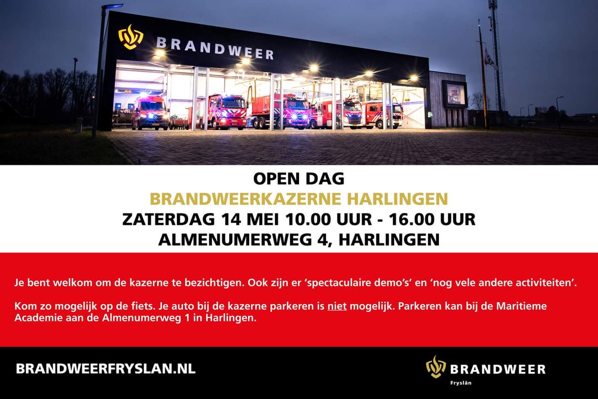 Beste volgers, collega's, inwoners van Harlingen en alle anderen. Zaterdag 14 mei is het zover, de lang verwachte opendag van de nieuwe brandweerkazerne in Harlingen. Van 10u tot 16u ben je van harte welkom om de kazerne en ons materieel te komen bekijken. fb.me/e/2oYTiem4h