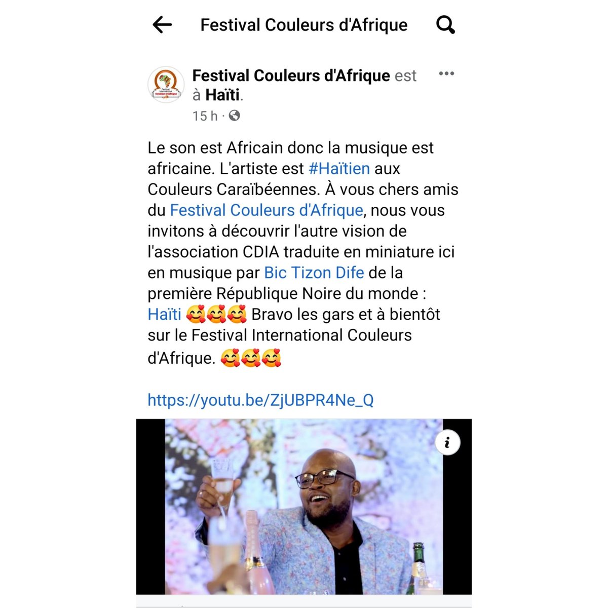 bictizondife's tweet photo. Premye envitasyon entènasyonal toujou apre soti mizik la. À la 4ème édition du festival international couleurs d'Afrique, je lève mon vers✍️
#jelèvemonvers #soldattizondife #devanliye https://t.co/xHe1y23tcM