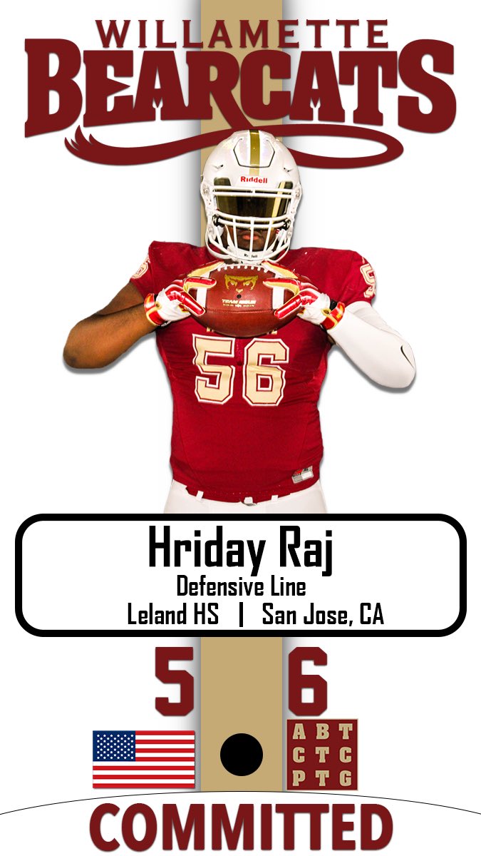 Hriday Raj 2026| DT| Willamette University (@hridayraj20) on Twitter photo Excited to announce my commitment to <a href="/wubearcats/">Willamette Bearcats</a> Grateful for everyone who’s helped along the way and a special thank you to the coaches who’ve believed & recruited me I’ll never forget y’all. <a href="/Meffyk97/">Mathew Travis Koloamatangi</a> <a href="/mercnews/">Mercury News</a> <a href="/DarrenSabedra/">Darren Sabedra</a> <a href="/247Sports/">247Sports</a> <a href="/CalHiSports/">Cal-Hi Sports</a> <a href="/westcoastpreps_/">West Coast Preps</a> Excited to announce my commitment to <a href="/wubearcats/">Willamette Bearcats</a> Grateful for everyone who’s helped along the way and a special thank you to the coaches who’ve believed & recruited me I’ll never forget y’all. <a href="/Meffyk97/">Mathew Travis Koloamatangi</a> <a href="/mercnews/">Mercury News</a> <a href="/DarrenSabedra/">Darren Sabedra</a> <a href="/247Sports/">247Sports</a> <a href="/CalHiSports/">Cal-Hi Sports</a> <a href="/westcoastpreps_/">West Coast Preps</a>