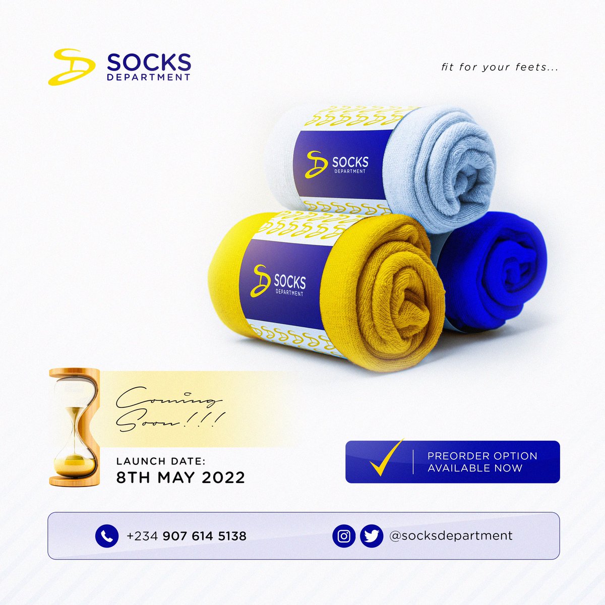 socksdepartment's tweet photo. We are proud to announce our launch date. 8th may, 2022
At socks department, we give you socks fit for your feets.
#socksdepartment #socksinawka #sockstars #socksvendor #qualitysocks #socksinnigeria
#assu #gistlover #yuledochie https://t.co/jx8C9QZJR0