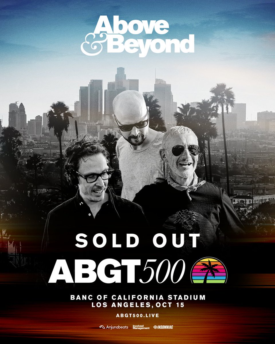 aboveandbeyond's tweet photo. Thank you, Group Therapy 500 is now sold out! We'll see you in LA 🇺🇸

A limited number of destination packages which include floor tickets to ABGT500 are still available.

Some tickets also remain for Anjunadeep Open Air Los Angeles: https://t.co/KOEA9dcECq https://t.co/EvEe6m6cbP