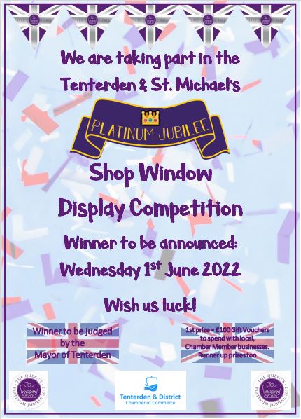 We are really excited to be organising another Window Display Competition. This is to celebrate the👑 Platinum Jubilee👏  
All High Street businesses, restaurants and shops alike are welcome to participate in both Tenterden and St Michaels. A5 posters will be distributed 03.05.22