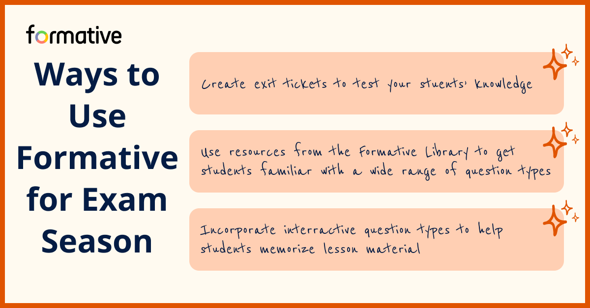 goformative's tweet photo. Hey Formative Educators👋,

Are you looking for ways to get your students ready for exams? Here are three ways that Formative can help both you and your students during this exam season✅!

#exams #examseason #formative #community #ecucation #k12 https://t.co/aXHTVLTiQc