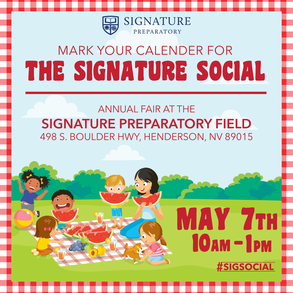 Don't forget to get your wristband for the 1st annual Signature Social, happening Saturday, May 7th, from 10-1 pm, on the Signature Preparatory Field!

Wristbands are on sale now through May 4th for: signatureprep.org/sigsocial. Wristbands will be $20 at the door, so get yours today!