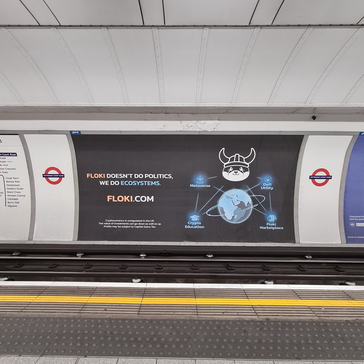 Crypto_Arkitekt's tweet photo. #Floki back in London. This is at Tottenham Court Road Station. #FlokiVikings #Flokiverse #FlokiTeam Feeling #FLOKISH https://t.co/f28c6vZoWR